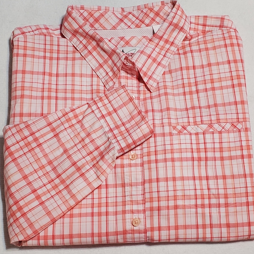 Women's Coral Plaid Button Down Fishing Shirt. Sz XXL